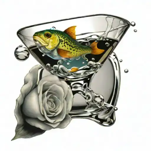 One Very Little Fish Swimming In A Martini's Glass Like A Aquarium