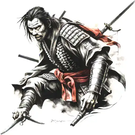Wounded Samurai Coming Out Of A Battle