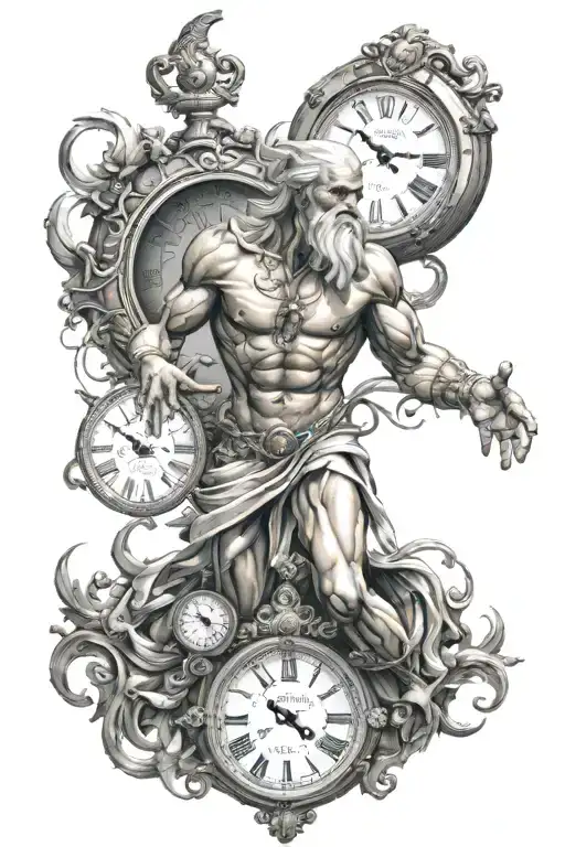 God Chronos With Clock In The Background