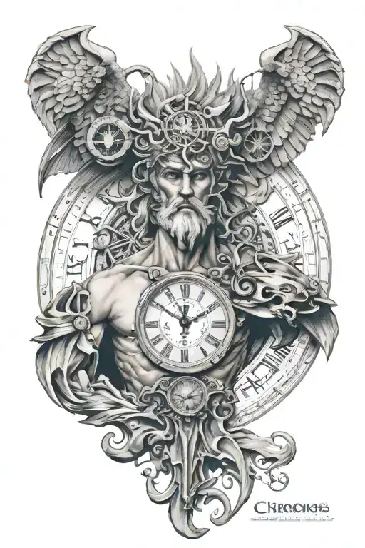 Portrait Of The God Chronos With A Clock Behind Him
