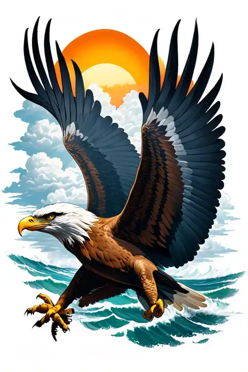 Ocean Sun Rising Eagle Clouds