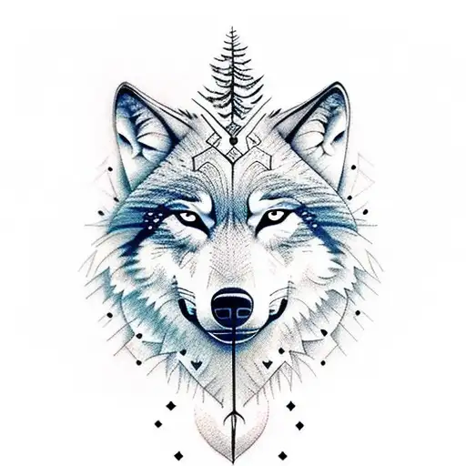 Wolf In Forest And Space In Background