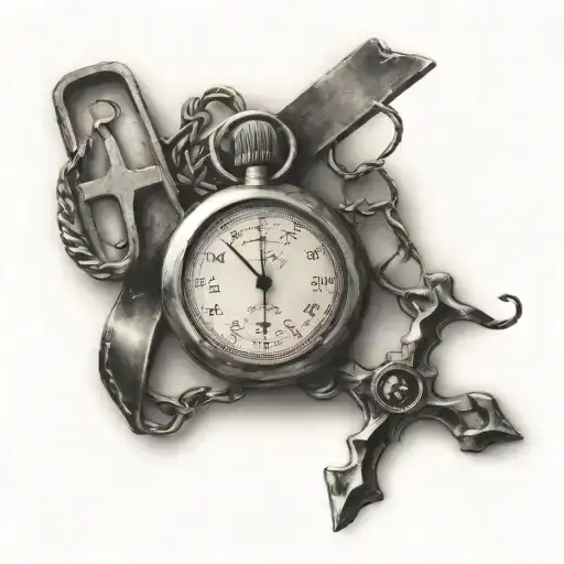 Christian Cross And A Stopwatch In Wire