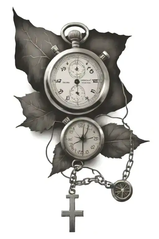 Christian Cross And A Stopwatch In Wire