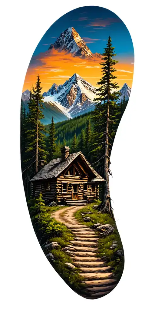 Mountain Cabin And Trail Winding Road Leading Its Pack