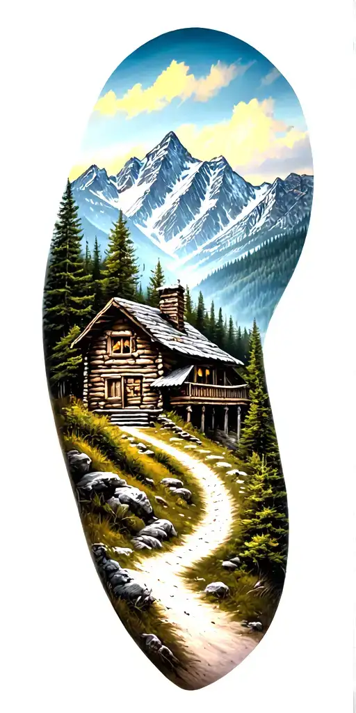 Mountain Cabin And Trail Winding Road Leading Its Pack