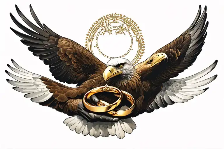 Flying Eagle Holding Interlocking Wedding Rings