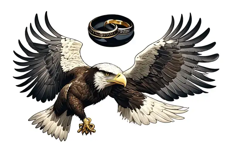 One Flying Eagle Holding Interlocking Wedding Rings