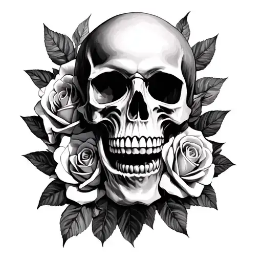 Skull And Roses Black An White Dark