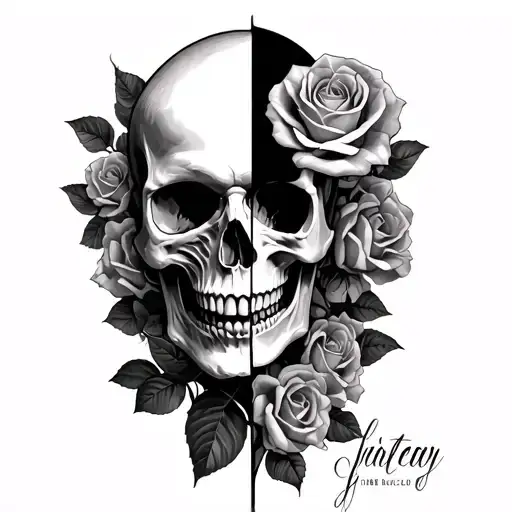 Skull Half Man And Roses Black An White Dark
