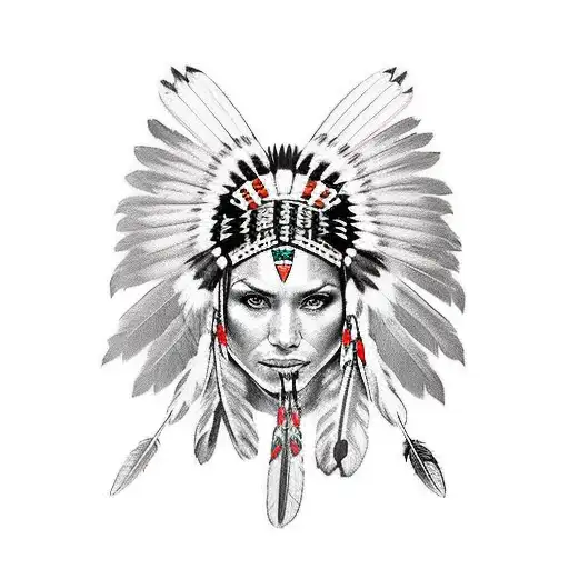 Pretty Native American Woman With War Paint And Wolf Headdress