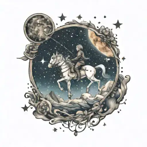 Starry Sky With Constellation Sagittarius And Constellation Aries