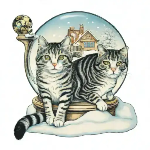 2 Cats Lie Around A Snow Globe In Which The House Picasso Painting