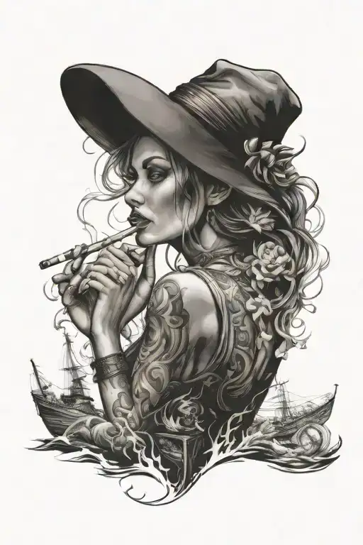 A Sexy Femme Fatale Smoking A Cigarette On A Voyage Across The Ocean