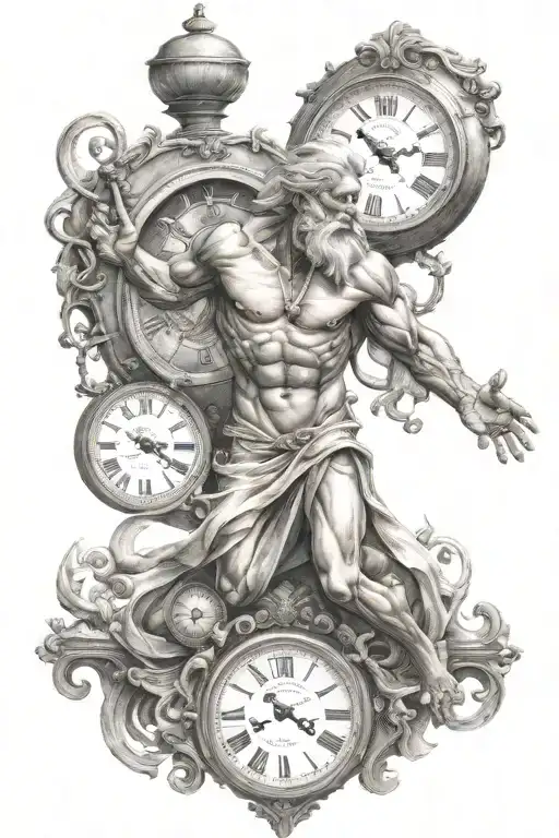 God Chronos With Clock In The Background