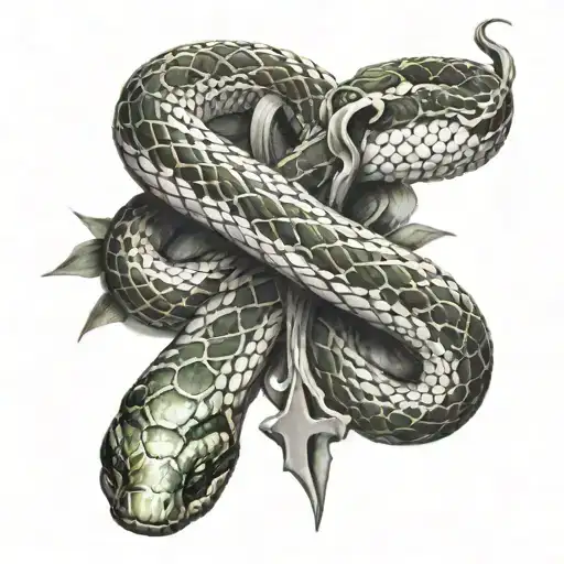 Snake Wrapped Around A Cross Intertwined