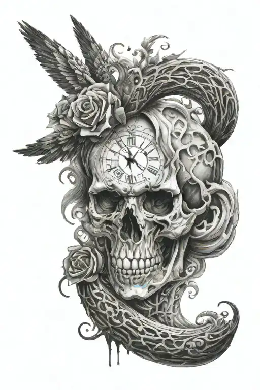 Black And White Sleeve Tattoo Theme Is The Fight Between Life And Death