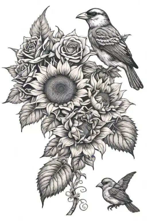 Sunflower And Rose With Lil Peep Bird
