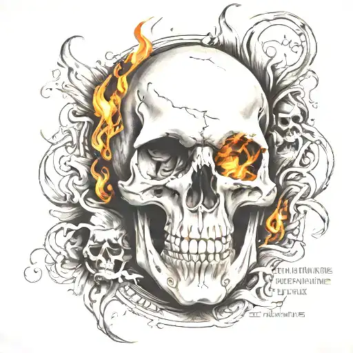 Skull With Flames Surrounded By Quote 'Everyone Is The Villain In Someone's Story'