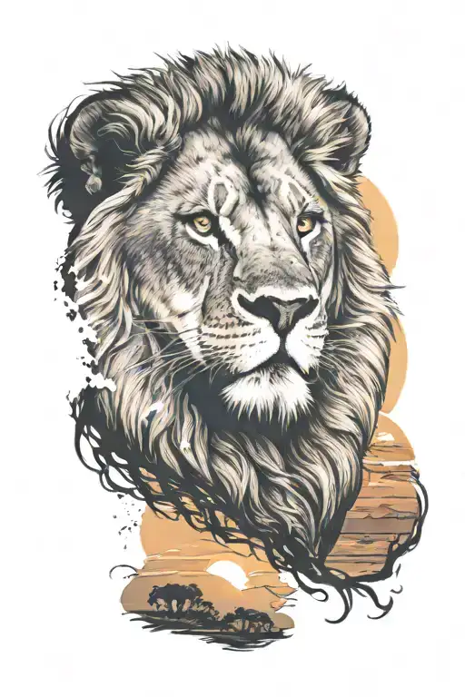 A Lion With A Sunset Background