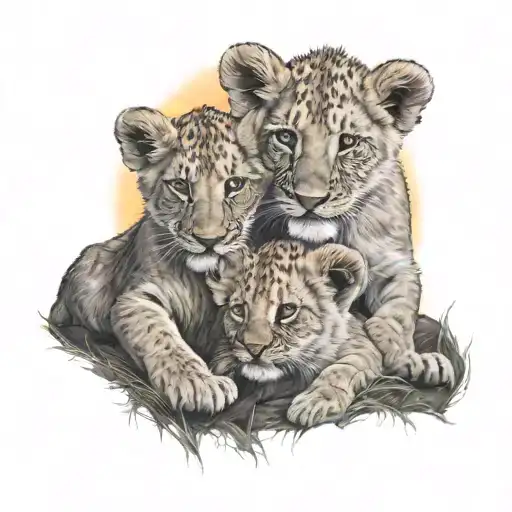 Two Lion Cubs Representing My Kids With A Sunset In The Background