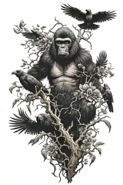 Poison Tree With Crows Flying A Portrait Of A Dog And An Angry Gorilla