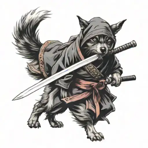 Ninja Dog Holding Katana