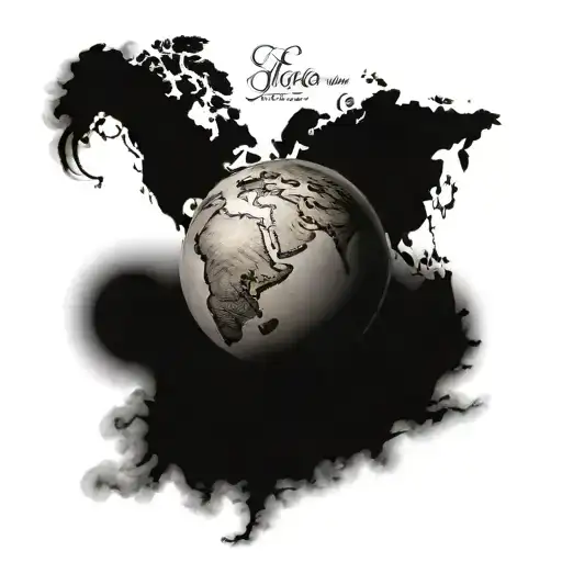 A Tattoo With Globe And Photo And Writing Wife Name