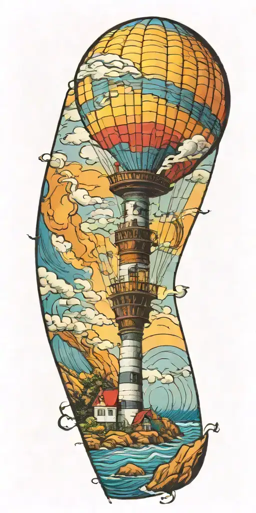 Hot Air Balloon And A Lighthouse In Hurricane