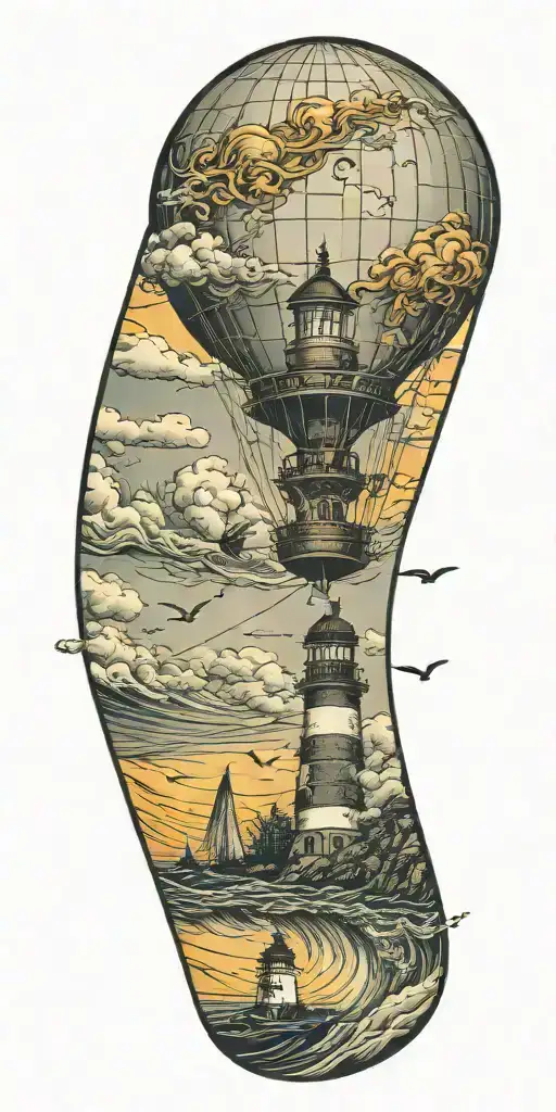 Hot Air Balloon And A Lighthouse In Hurricane