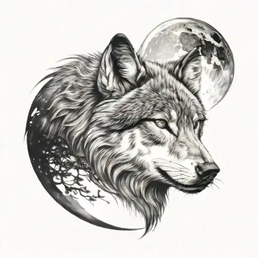 Crescent Moon And Wolf