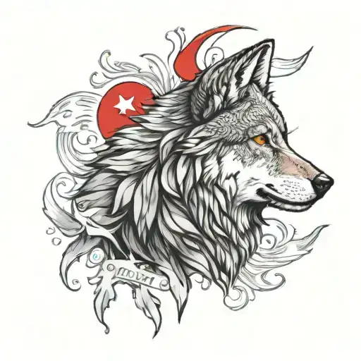 Turkish Flag And Wolf