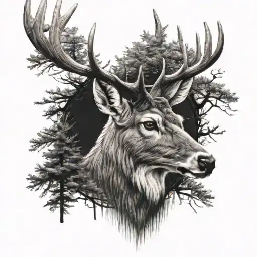 Deer Head With Trees