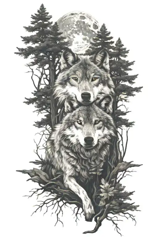 Wolf Lost In The Forest Moon At The Sky Money On The Floor