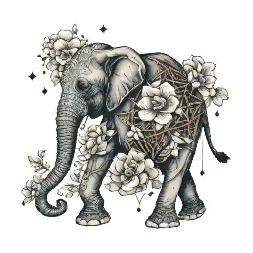 Geometric Floral Elephant With Constellation