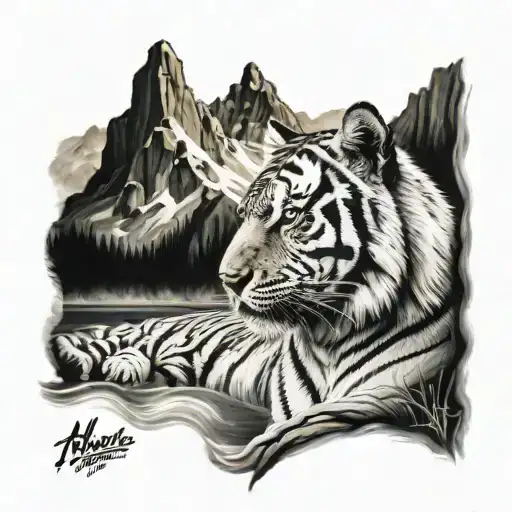 Tiger And Mountains River Taiga