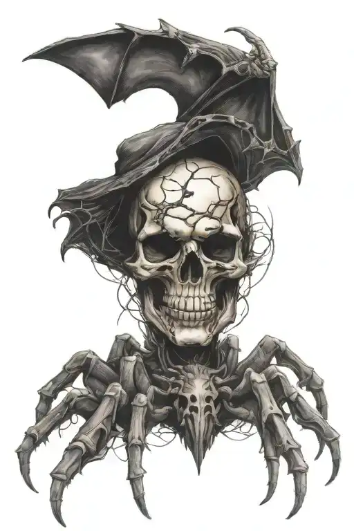 A Skull Spider With Ghost And Bats Armadillos Music