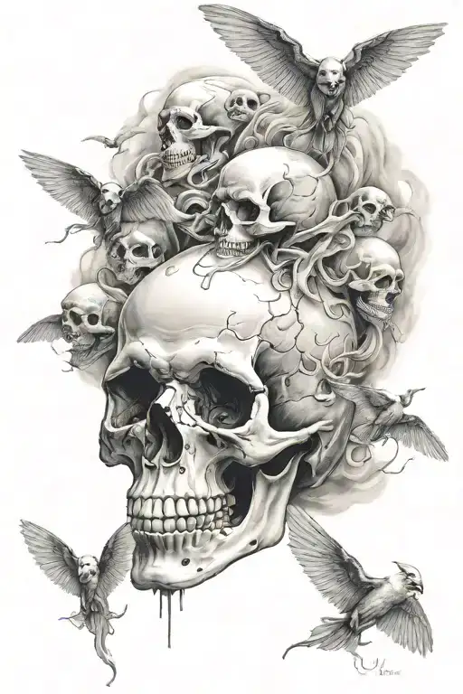 A Skull With Ghosts Flying