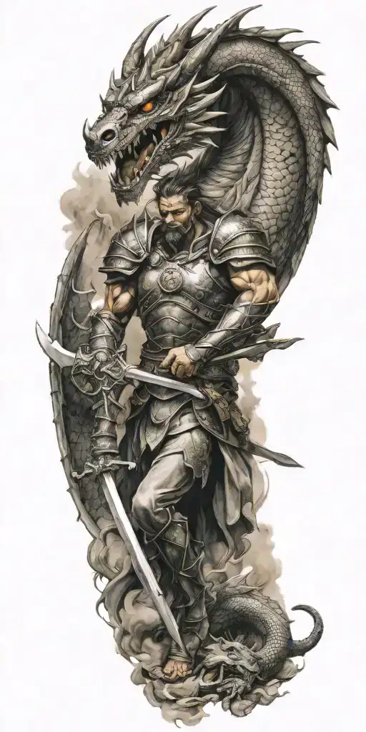 Warrior Battling A Dragon