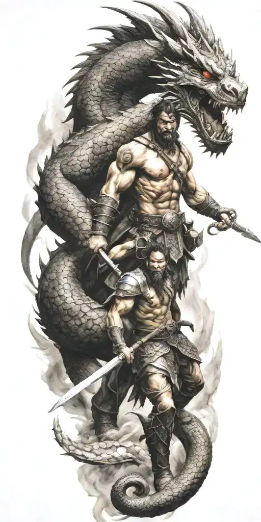 Warrior Battling A Dragon