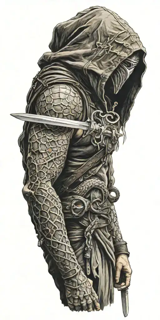 Hooded Warrior Agel Wielding A Sword Piercing A Snake