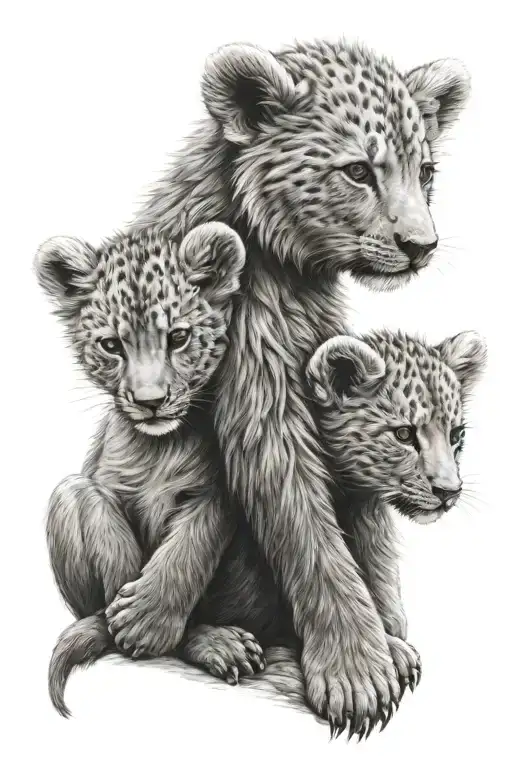 Baby Bear And Baby Lion Hugging Each Other One