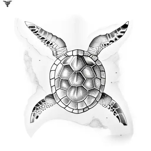 A Sea Turtle With A Chipped Shell And A Broken Pocket Watch In The Background