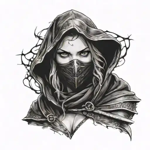 Dark Hooded Female Assassin