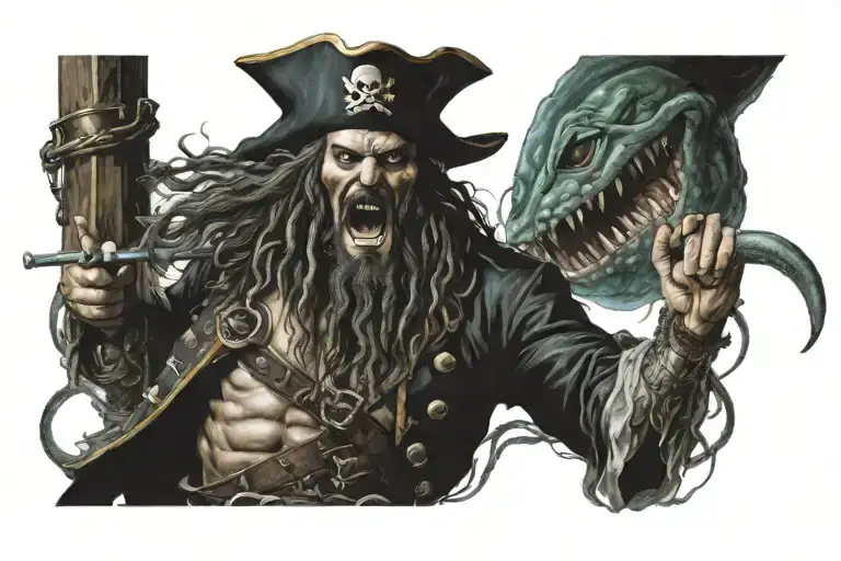 Pirate Defeating Kraken Attacking