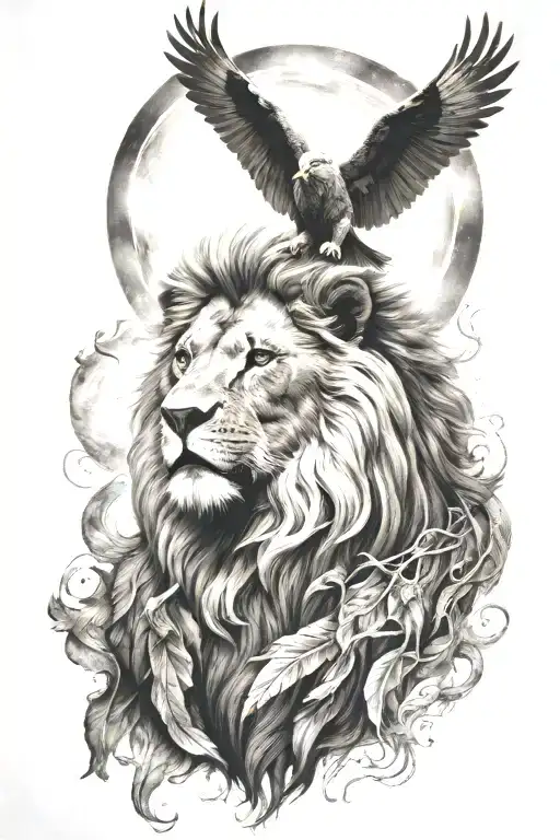 Lion Male Angel Eagle Moon Surrounded
