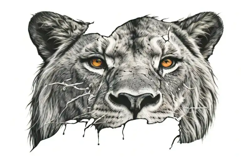 Male Lion Face With Scars And Bleeding