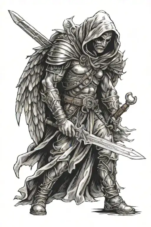 Hooded Warrior Angel Holding A Sword