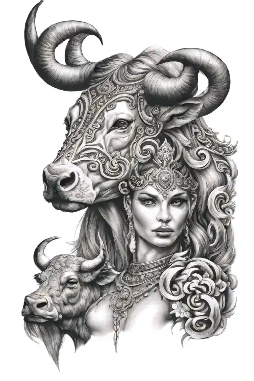 Beautiful Young Goddess With Bull