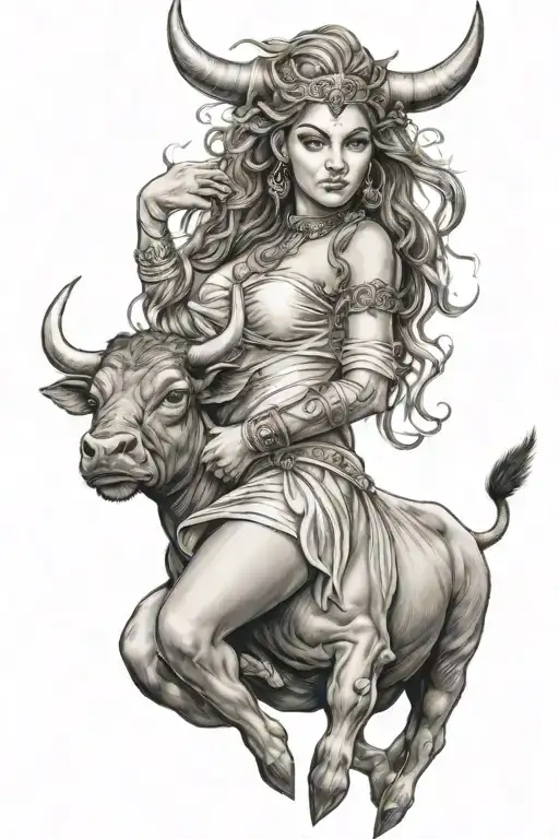 Beautiful Young Goddess With One Bull